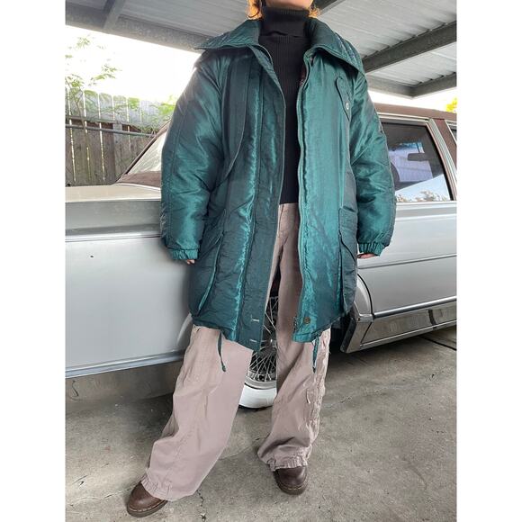 🔥Vintage 80s Fleet Street Iridescent Shiny Down Puffer Parka Gorpcore Jacket L - Picture 1 of 15